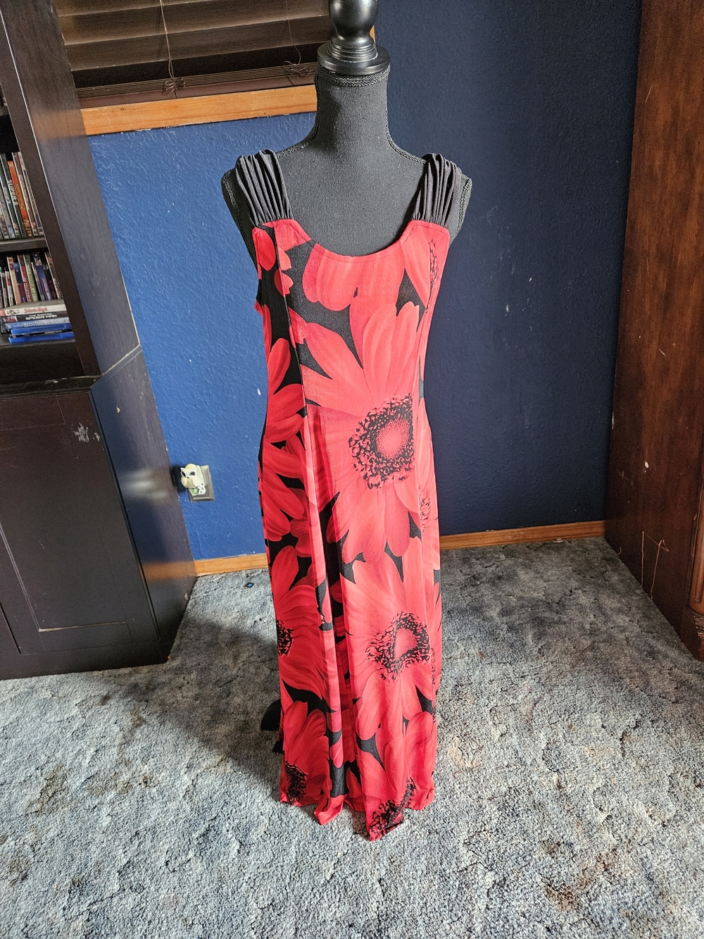 Vintage-Diamond usa vtg Red & Black Kentucky Derby Floral Maxi Dress size large